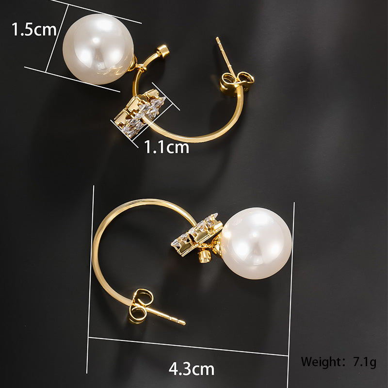 Elegant Pearl & Crystal Drop Earrings | 14K Gold Plated Statement Hoops