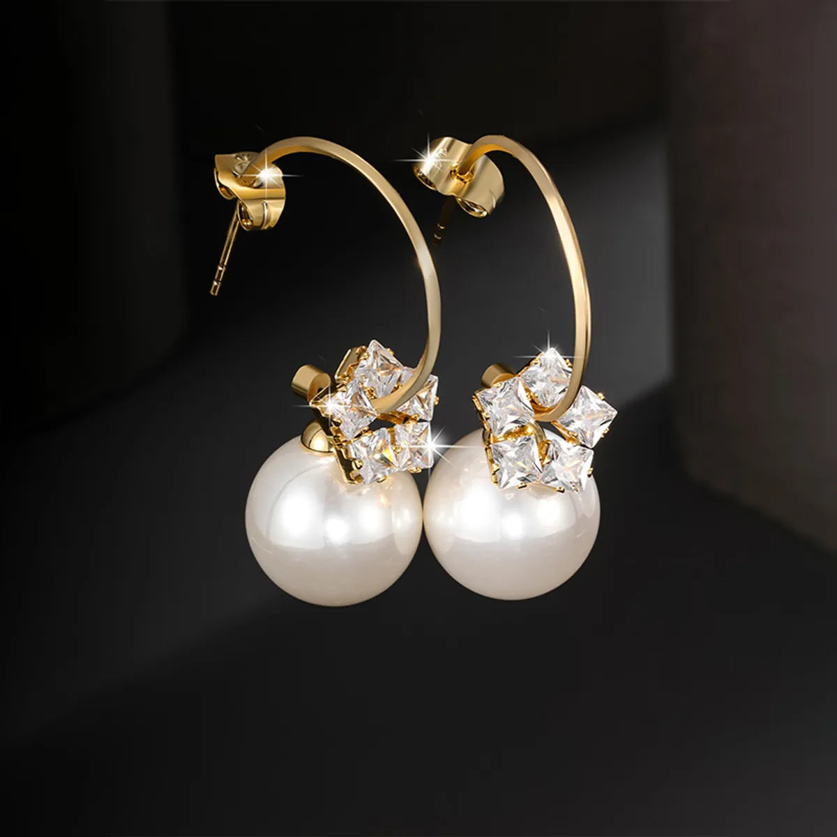 Elegant Pearl & Crystal Drop Earrings | 14K Gold Plated Statement Hoops
