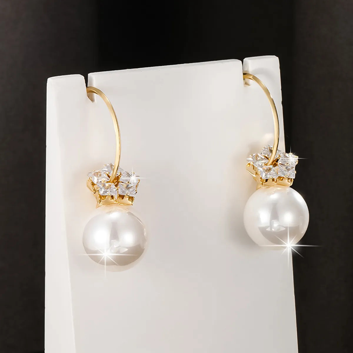 Elegant Pearl & Crystal Drop Earrings | 14K Gold Plated Statement Hoops
