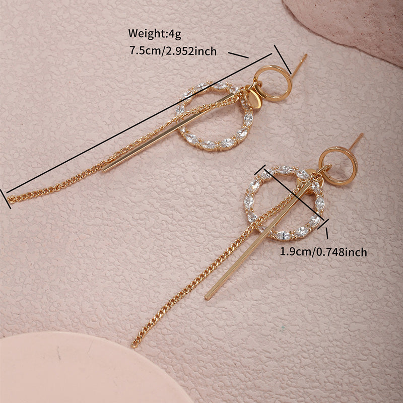 18K Gold Plated Circle Tassel Drop Earrings – Elegant & Lightweight (SKU: EDIY67)