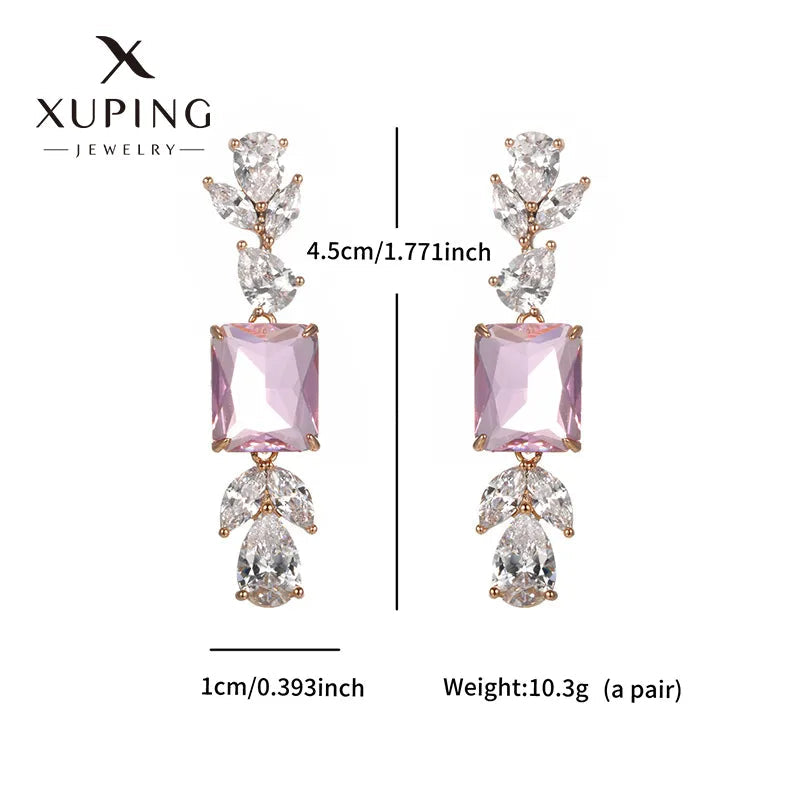 Elegant Pink Crystal Drop Earrings – 18K Gold Plated Geometric Dangles (Copper, SKU: EDIY69)