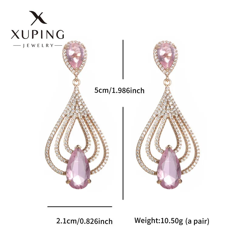 Elegant Pink Crystal Drop Earrings – 18K Gold Plated Geometric Dangles (Copper, SKU: EDIY69)