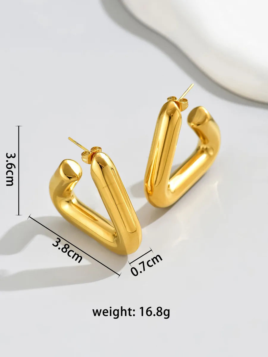 Simple Classic Gold Plated Titanium Steel Ear Studs - 18k Gold | Women's Jewelry(SKU: EDIY73)