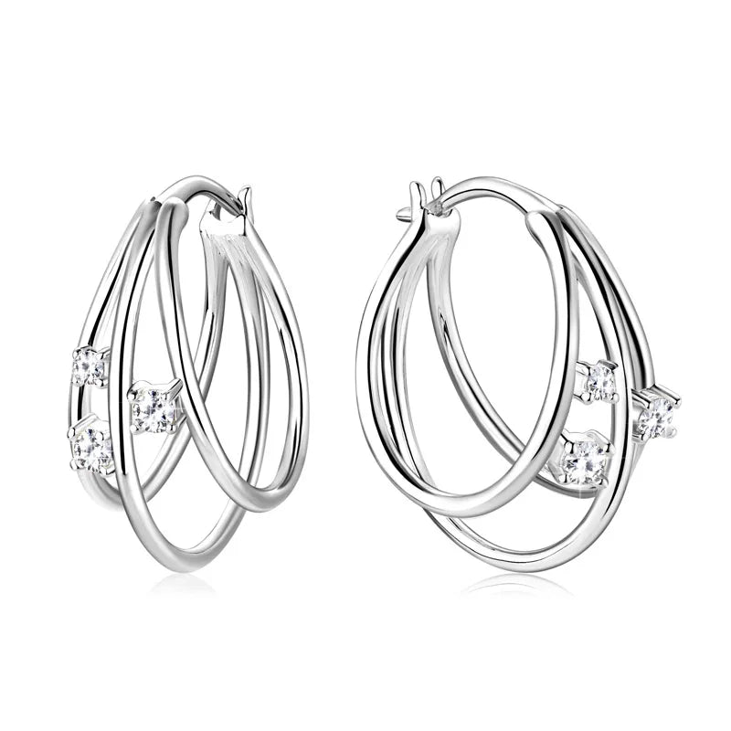 Sterling Silver & Gold-Plated Triple Hoop Moissanite Earrings – Classic Sparkle | Dariya Jewelry