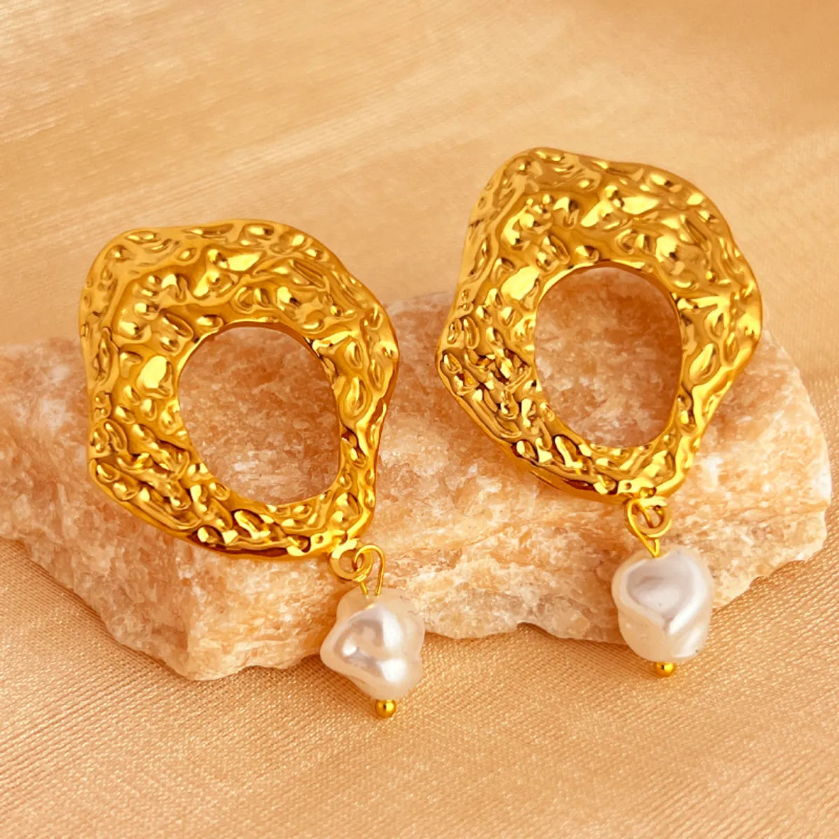 Elegant Irregular Pearl Drop Earrings – 201 Stainless Steel 18K Gold Plated | Dariya Jewelry
