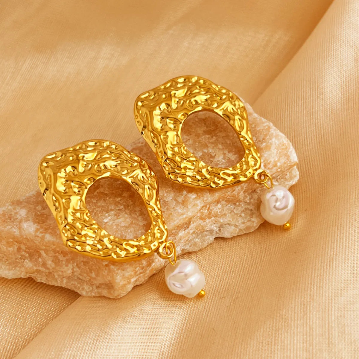 Elegant Irregular Pearl Drop Earrings – 201 Stainless Steel 18K Gold Plated | Dariya Jewelry