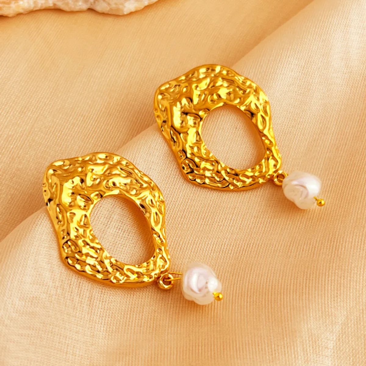 Elegant Irregular Pearl Drop Earrings – 201 Stainless Steel 18K Gold Plated | Dariya Jewelry