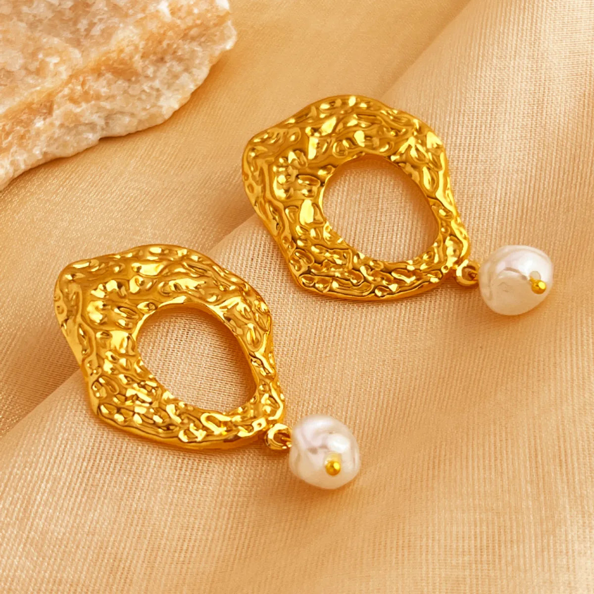 Elegant Irregular Pearl Drop Earrings – 201 Stainless Steel 18K Gold Plated | Dariya Jewelry