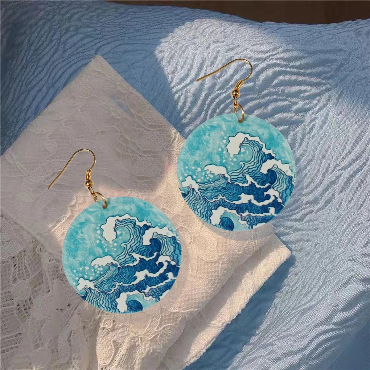 Blue Acrylic Wave Drop Earrings – Hawaiian Marine Style Fun