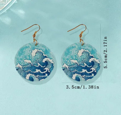Blue Acrylic Wave Drop Earrings – Hawaiian Marine Style Fun
