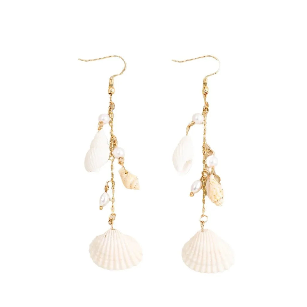 Boho Conch Shell & Pearl Drop Earrings – Alloy Beach Statement | Dariya Jewelry