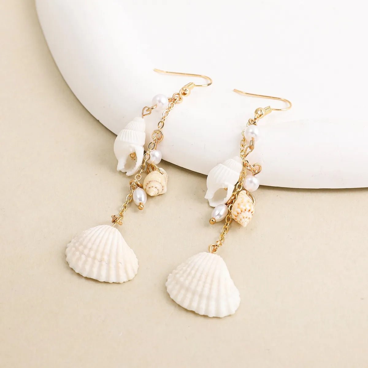 Boho Conch Shell & Pearl Drop Earrings – Alloy Beach Statement | Dariya Jewelry