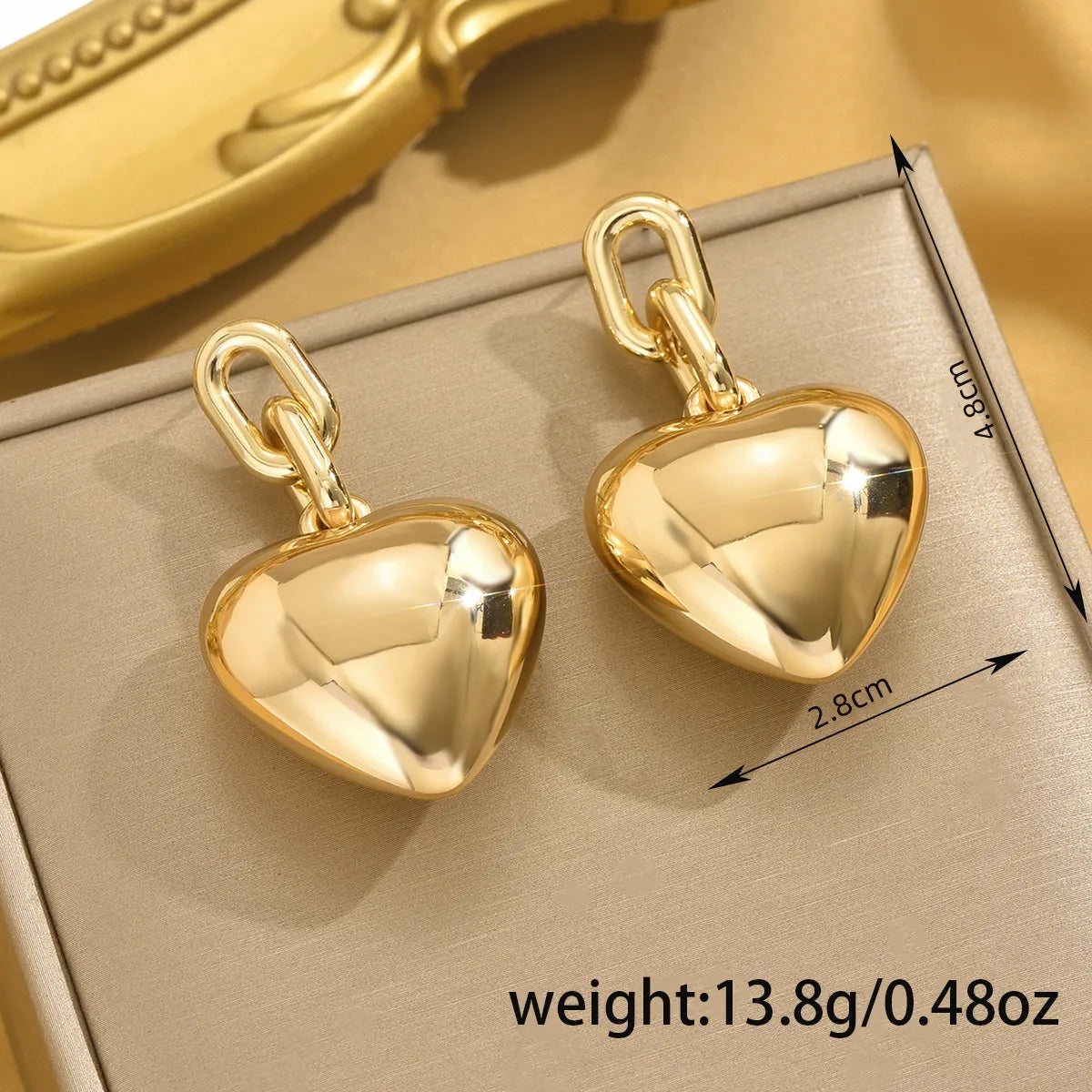 Bold IG-Style Heart Drop Earrings – Zinc Alloy Shine, 17g Statement Glam