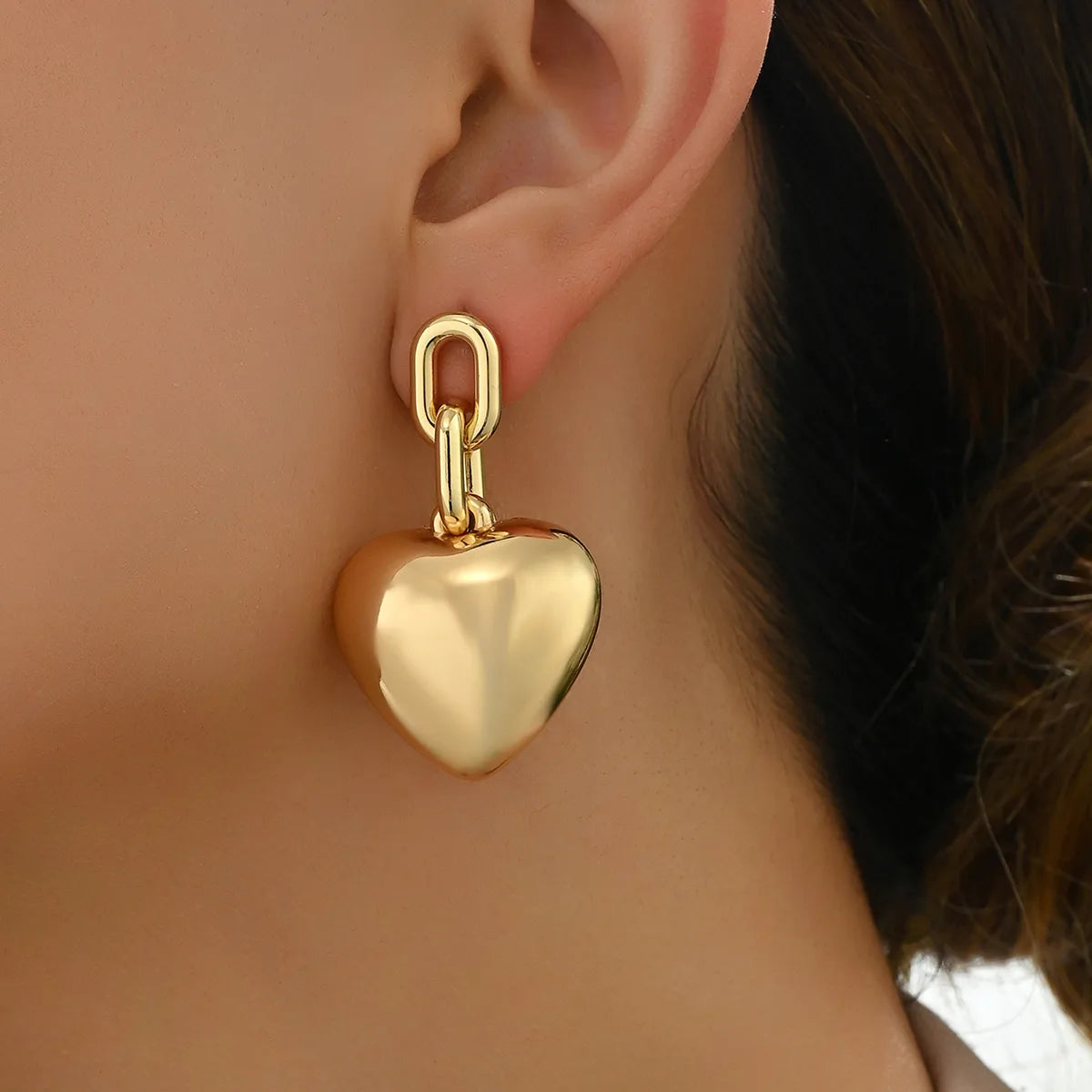 Bold IG-Style Heart Drop Earrings – Zinc Alloy Shine, 17g Statement Glam