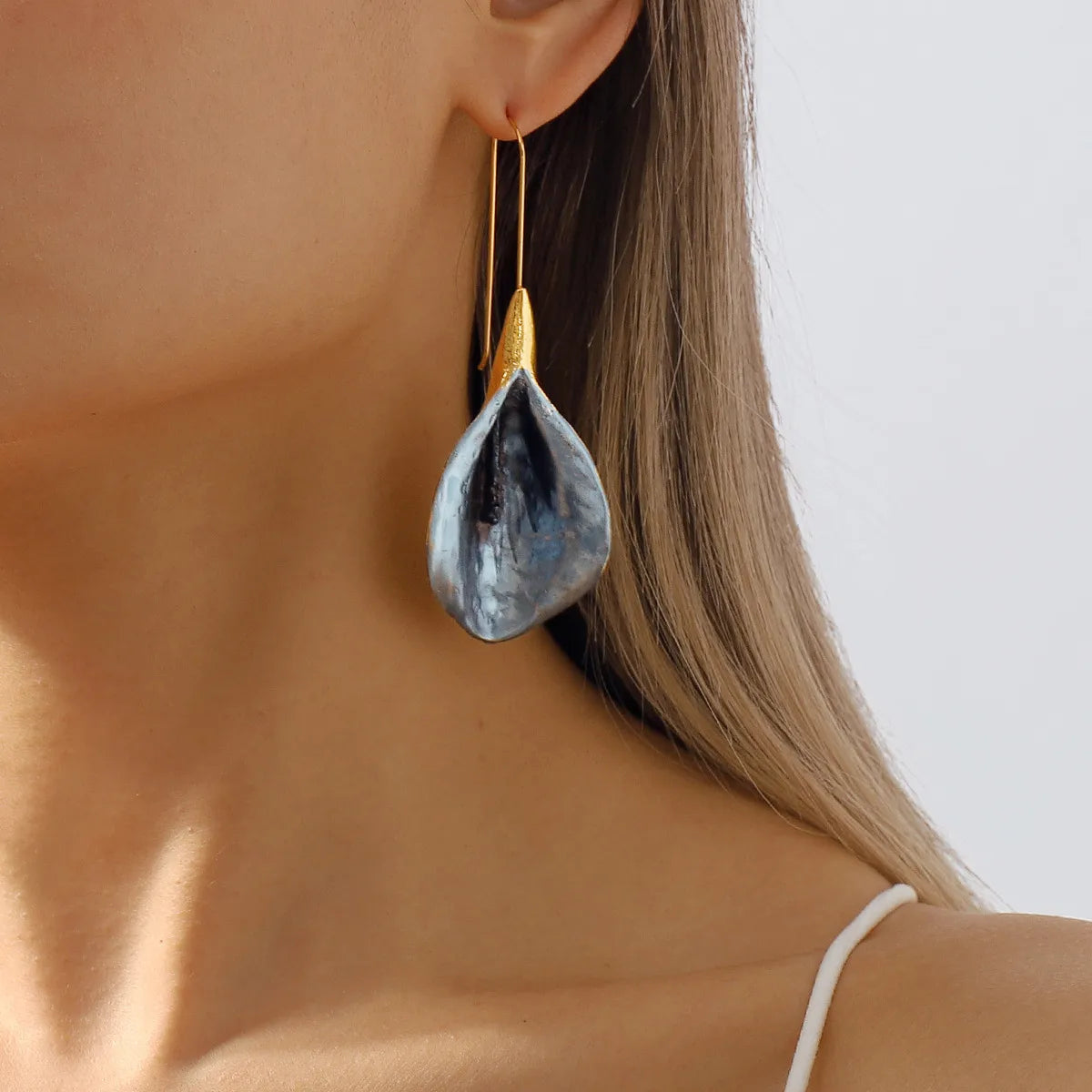 Elegant Geometric Petal Drop Earrings for Women – Alloy & Iron Statement Design