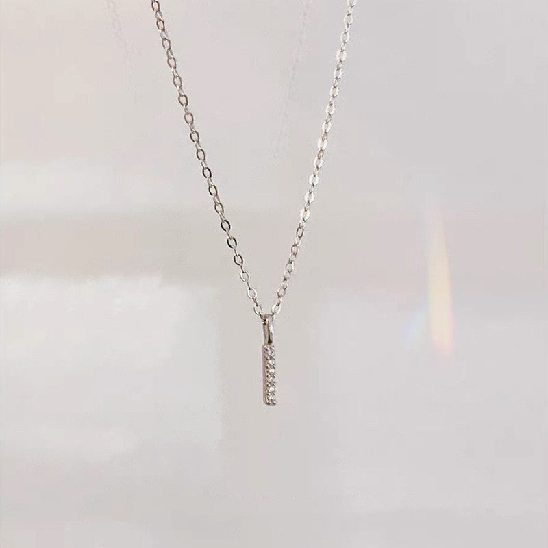 Minimalist Rhinestone Bar Pendant Necklace – 14K Gold Plated Sterling Silver