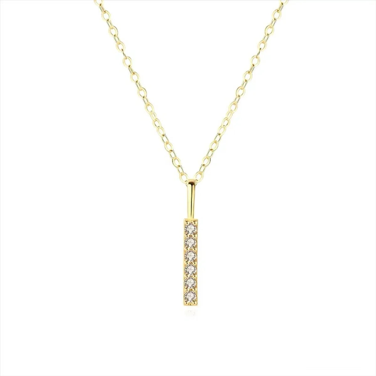 Minimalist Rhinestone Bar Pendant Necklace – 14K Gold Plated Sterling Silver