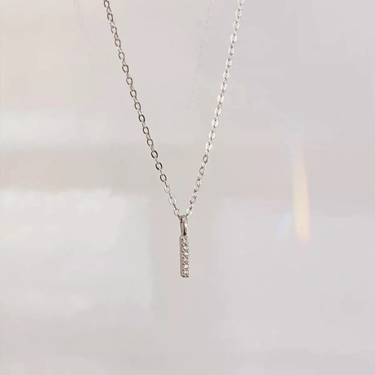 Minimalist Rhinestone Bar Pendant Necklace – 14K Gold Plated Sterling Silver