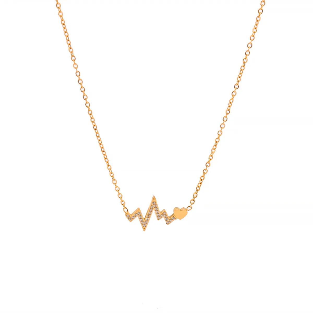 18K Gold Plated Stainless Steel Heartbeat Necklace – Shiny & Romantic