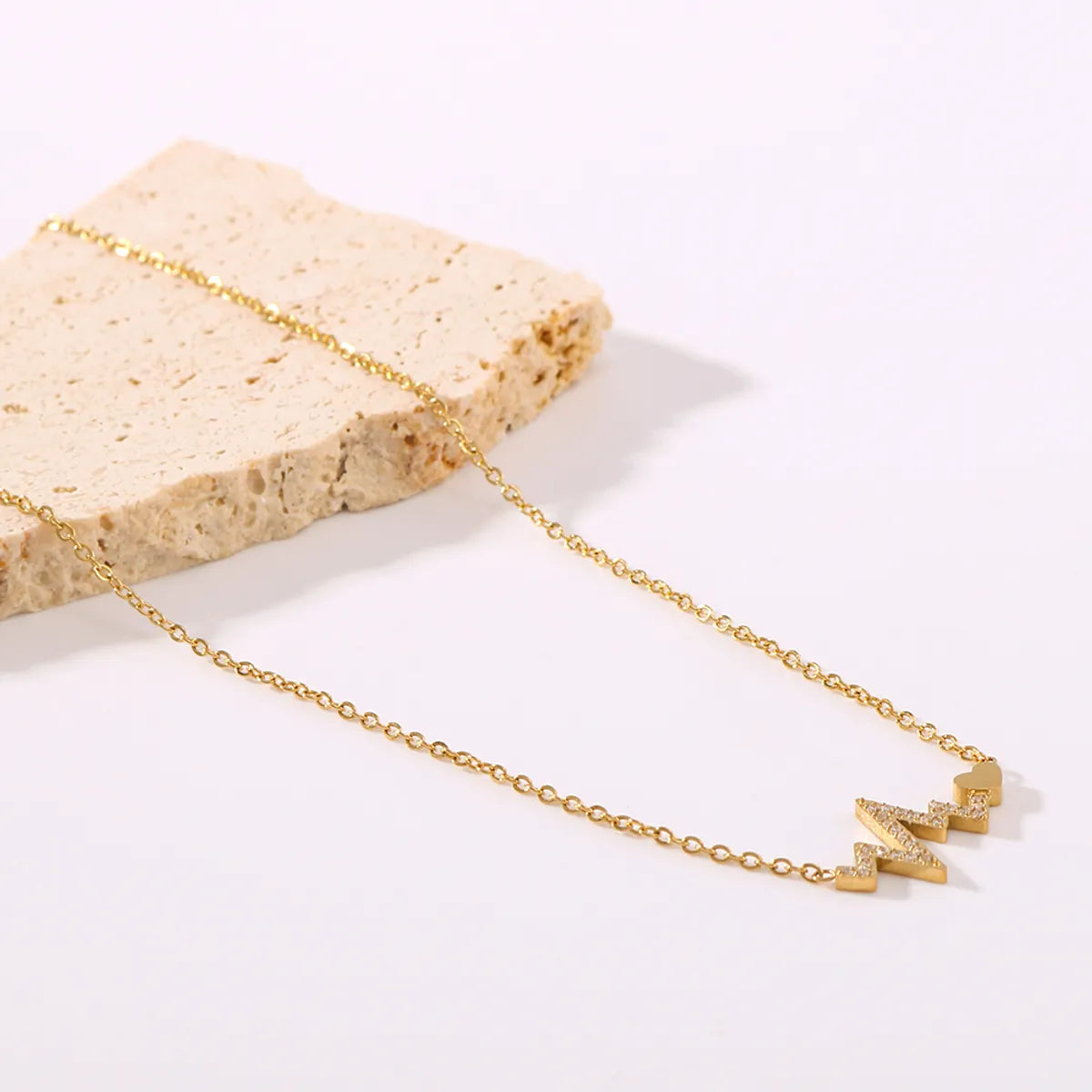 18K Gold Plated Stainless Steel Heartbeat Necklace – Shiny & Romantic