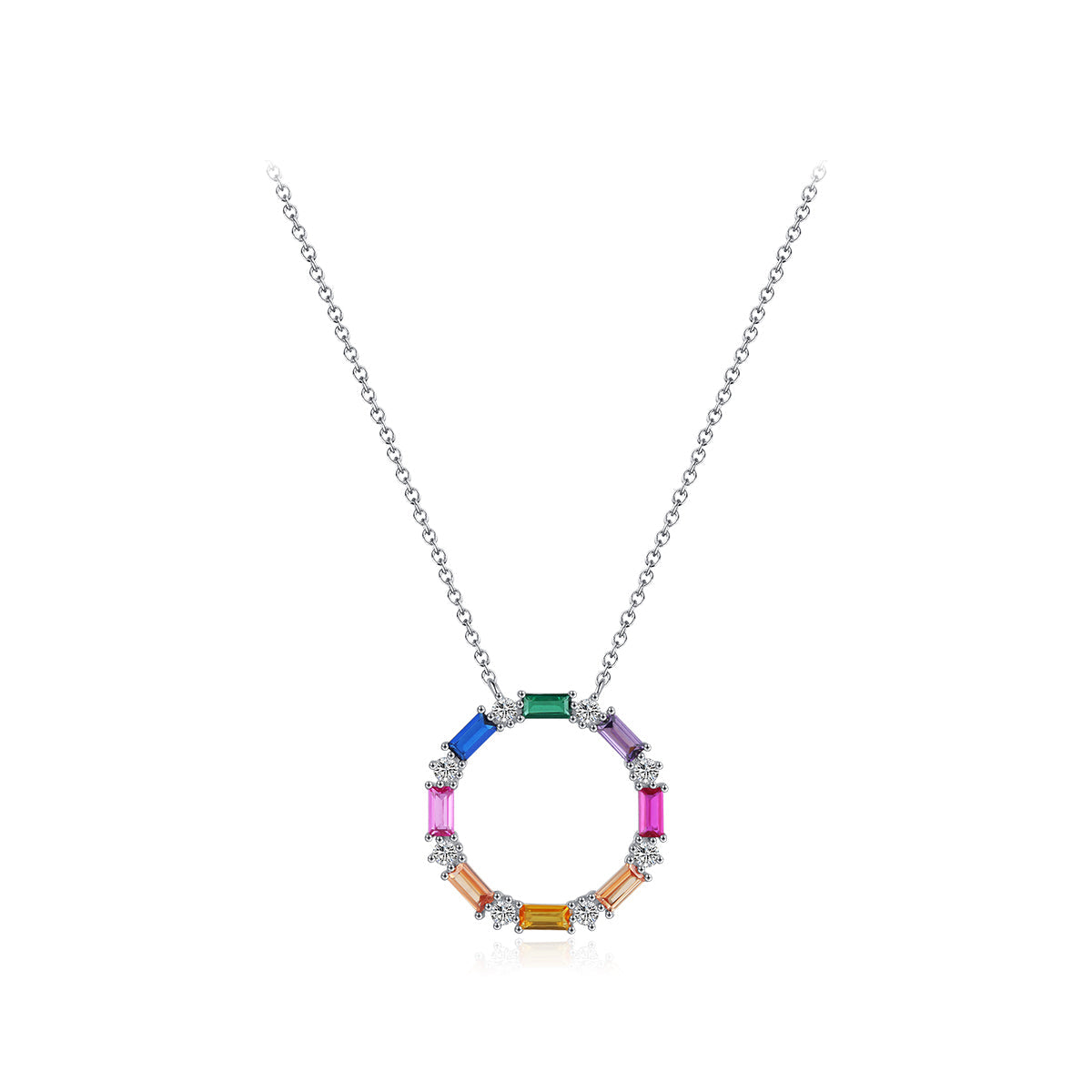 Colorful Circle Zircon Necklace in 925 Sterling Silver | Dariya Jewelry