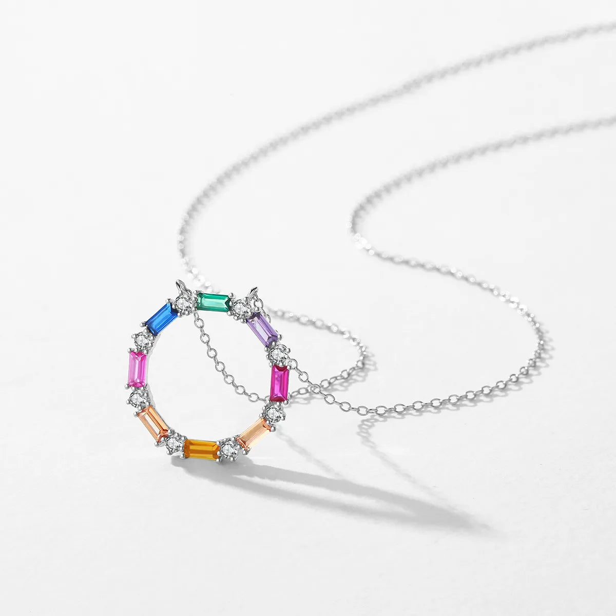 Colorful Circle Zircon Necklace in 925 Sterling Silver | Dariya Jewelry