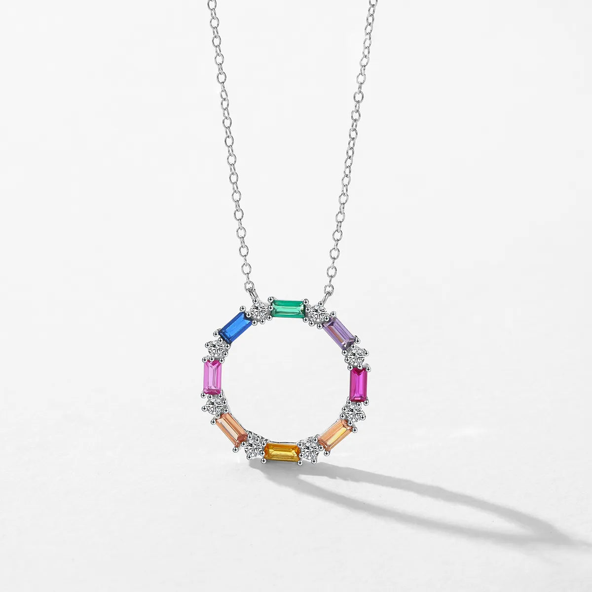 Colorful Circle Zircon Necklace in 925 Sterling Silver | Dariya Jewelry