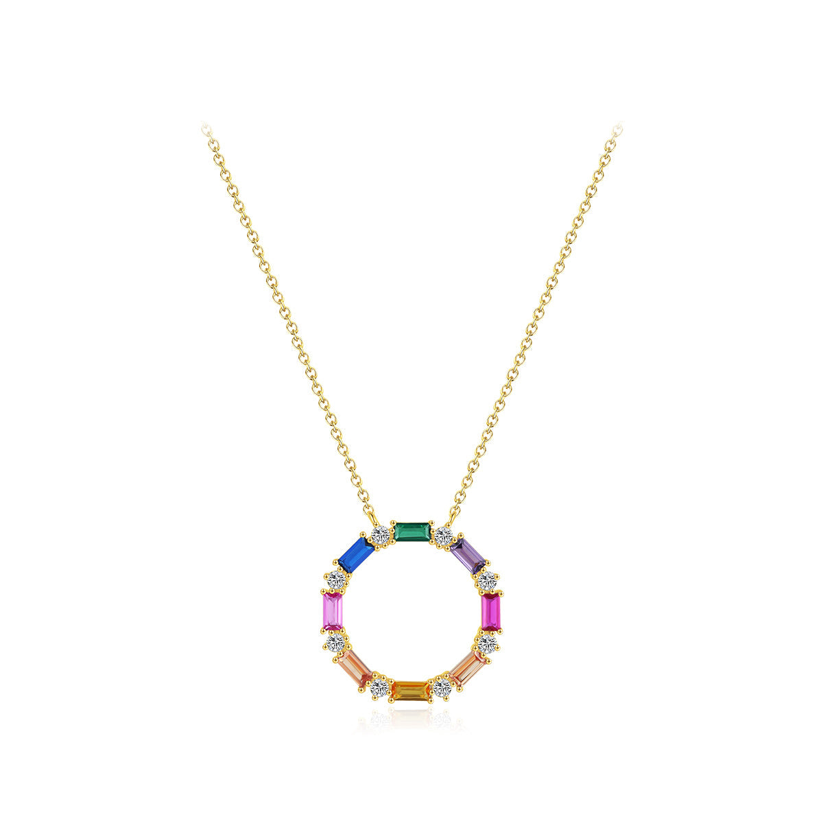 Colorful Circle Zircon Necklace in 925 Sterling Silver | Dariya Jewelry