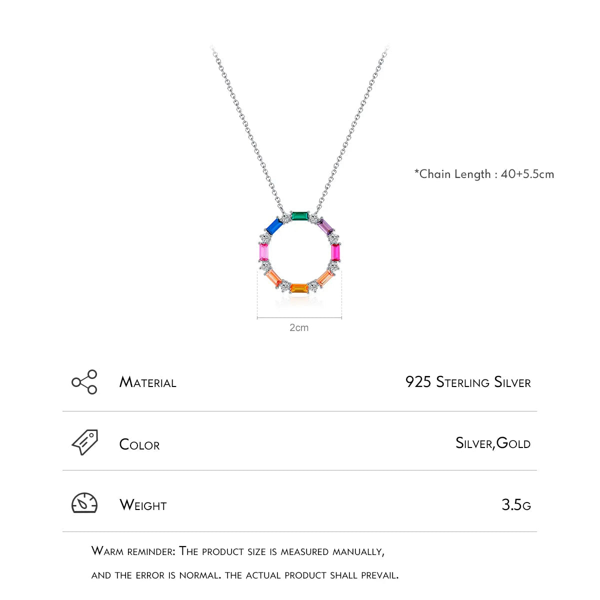 Colorful Circle Zircon Necklace in 925 Sterling Silver | Dariya Jewelry