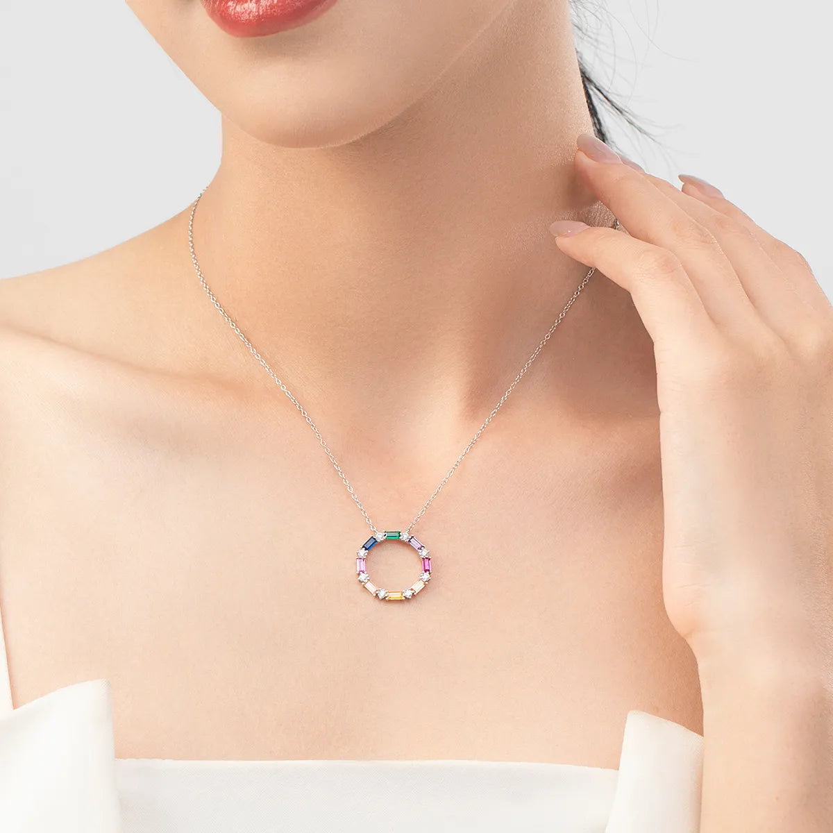 Colorful Circle Zircon Necklace in 925 Sterling Silver | Dariya Jewelry