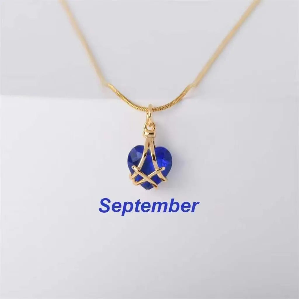 Heart Birthstone Pendant Necklace – Alloy Gold-Plated Unisex Charm | Dariya Jewelry