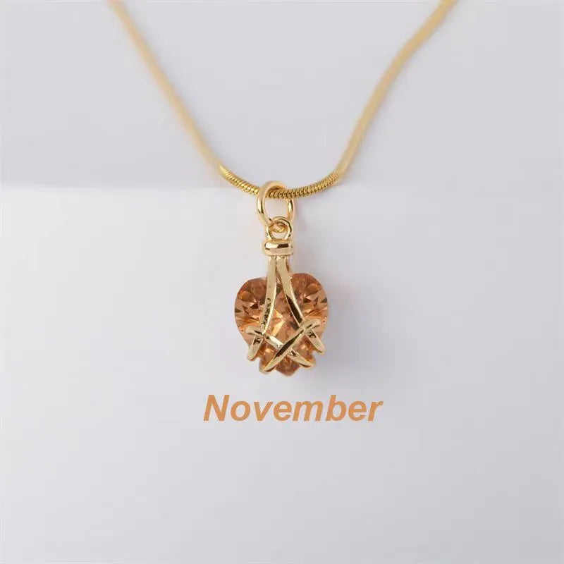 Heart Birthstone Pendant Necklace – Alloy Gold-Plated Unisex Charm | Dariya Jewelry