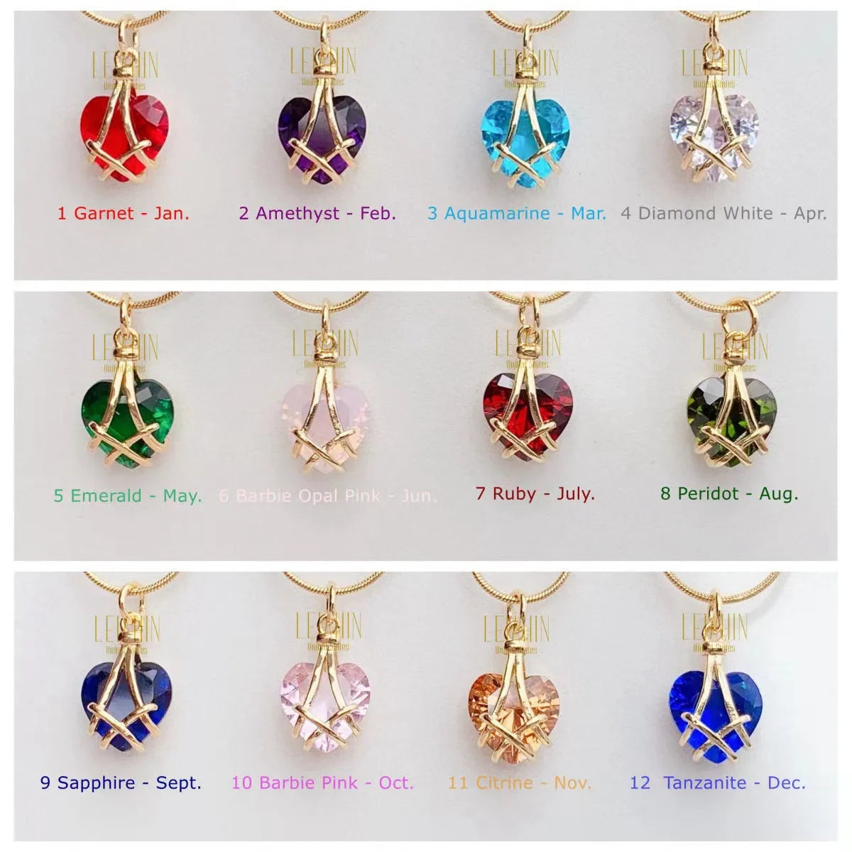 Heart Birthstone Pendant Necklace – Alloy Gold-Plated Unisex Charm | Dariya Jewelry
