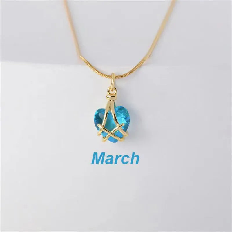 Heart Birthstone Pendant Necklace – Alloy Gold-Plated Unisex Charm | Dariya Jewelry