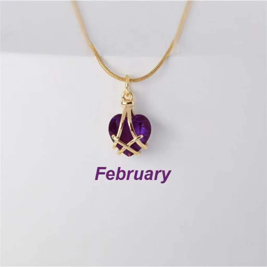 Heart Birthstone Pendant Necklace – Alloy Gold-Plated Unisex Charm | Dariya Jewelry