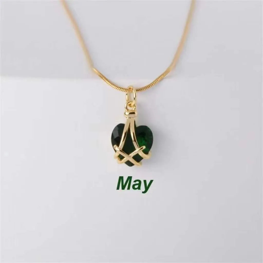 Heart Birthstone Pendant Necklace – Alloy Gold-Plated Unisex Charm | Dariya Jewelry