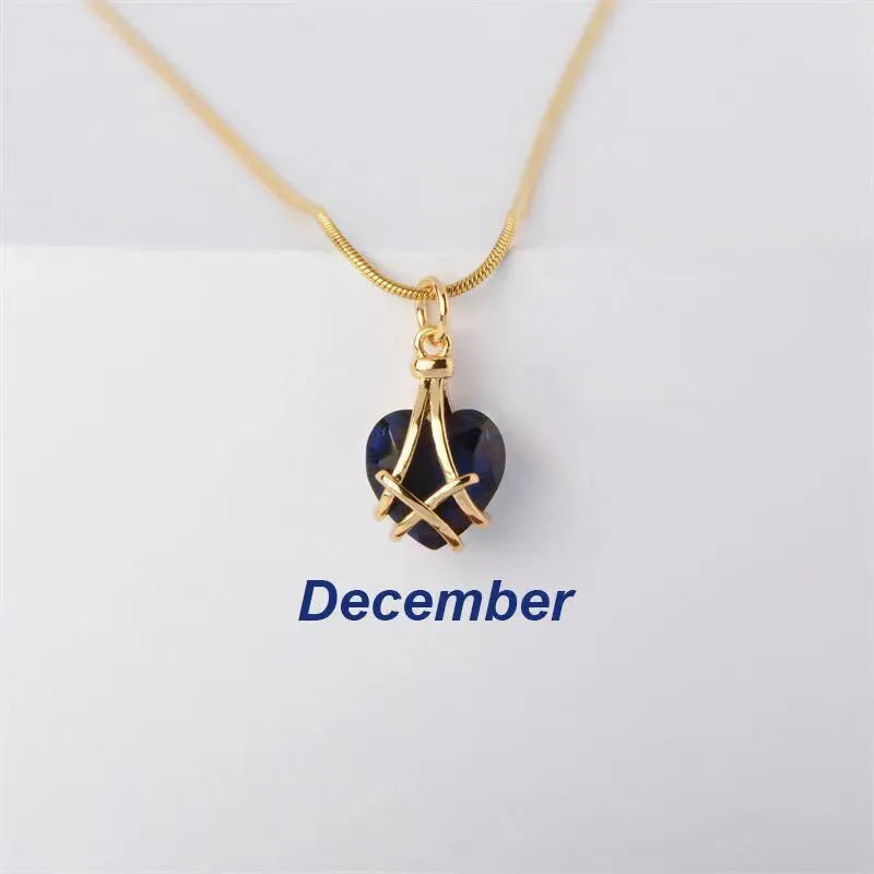 Heart Birthstone Pendant Necklace – Alloy Gold-Plated Unisex Charm | Dariya Jewelry