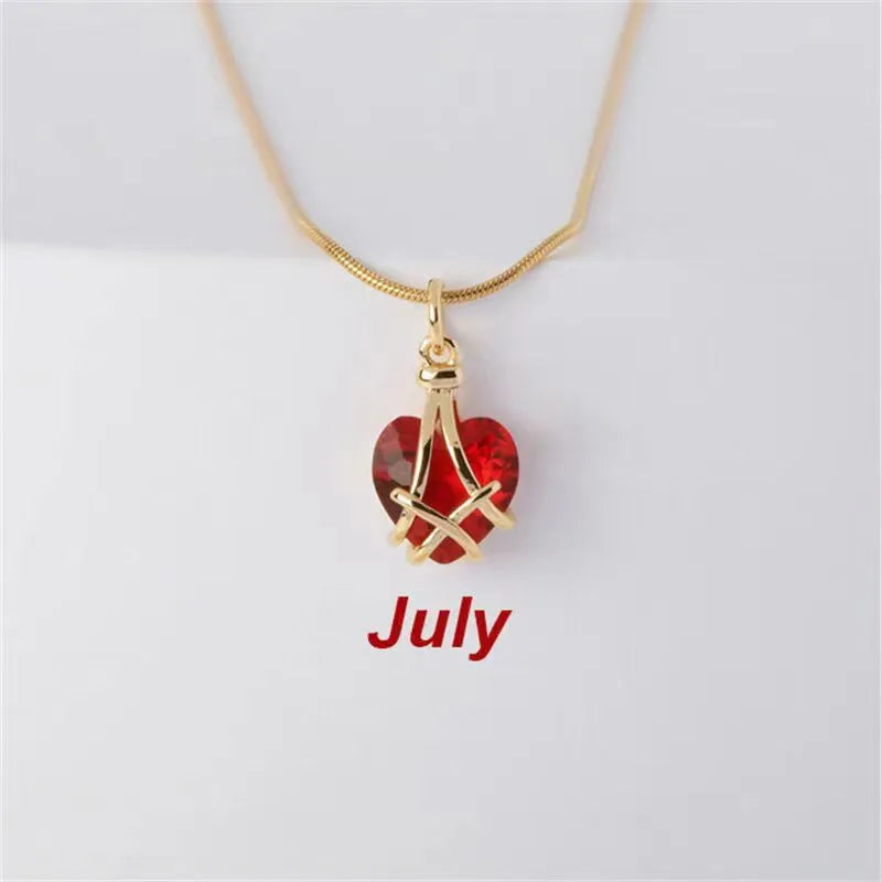 Heart Birthstone Pendant Necklace – Alloy Gold-Plated Unisex Charm | Dariya Jewelry