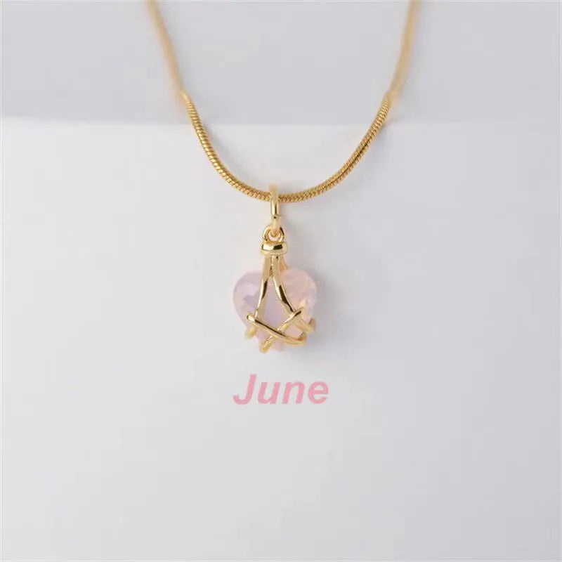 Heart Birthstone Pendant Necklace – Alloy Gold-Plated Unisex Charm | Dariya Jewelry