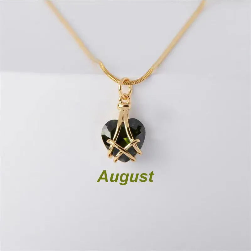 Heart Birthstone Pendant Necklace – Alloy Gold-Plated Unisex Charm | Dariya Jewelry