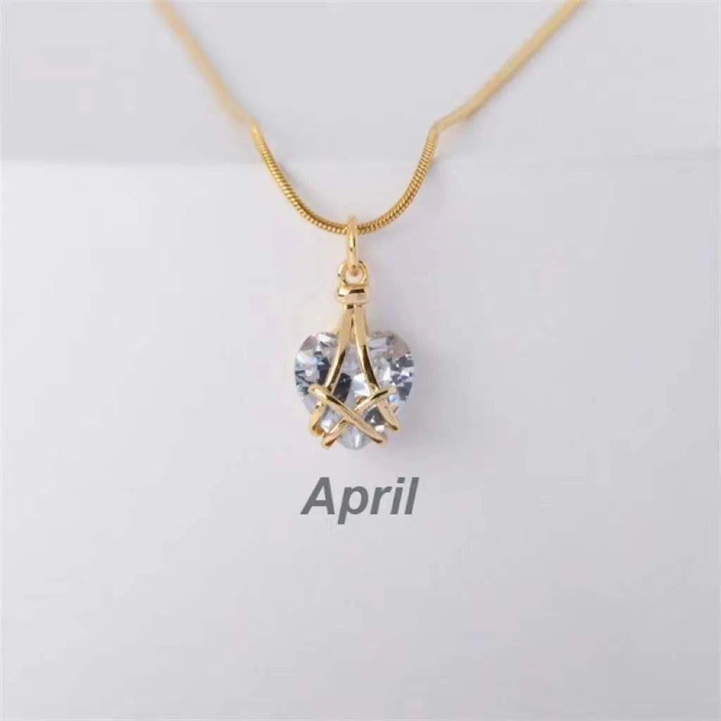 Heart Birthstone Pendant Necklace – Alloy Gold-Plated Unisex Charm | Dariya Jewelry