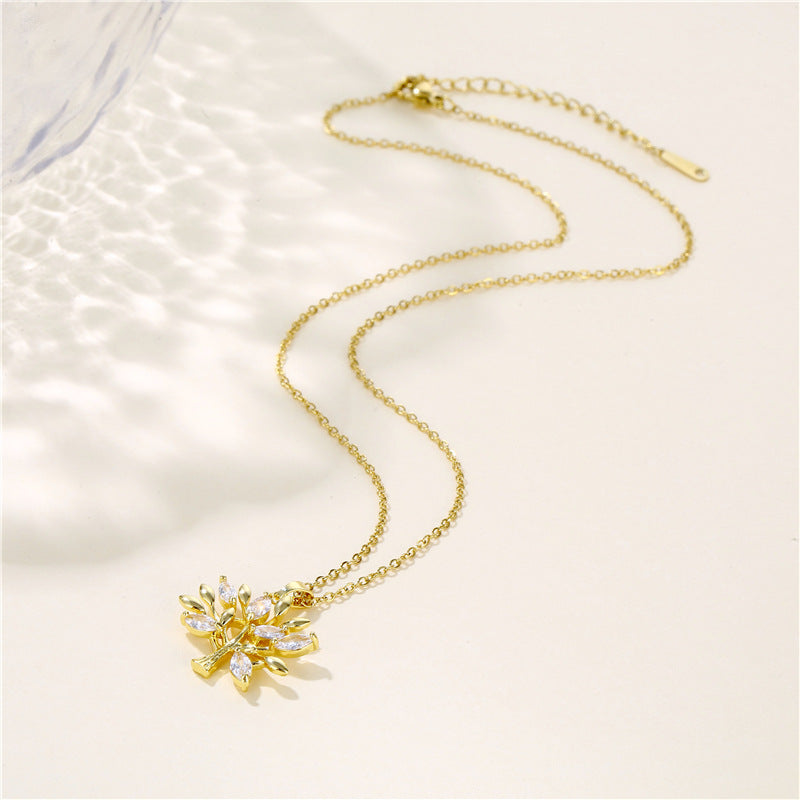 Minimalist Tree Pendant Necklace – Gold-Plated Stainless Steel Elegance