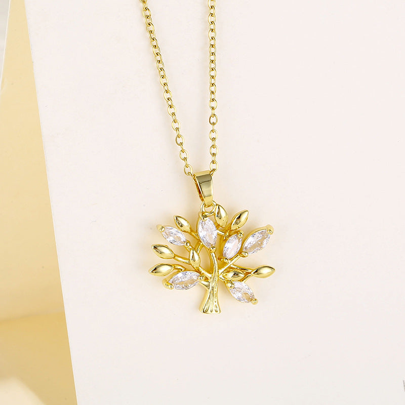 Minimalist Tree Pendant Necklace – Gold-Plated Stainless Steel Elegance