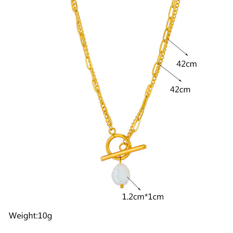 Dariya Jewelry Irregular Pearl Pendant Geometric Titanium Steel Necklace