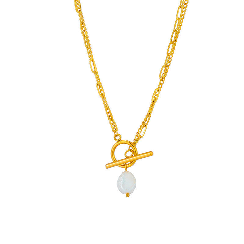 Dariya Jewelry Irregular Pearl Pendant Geometric Titanium Steel Necklace