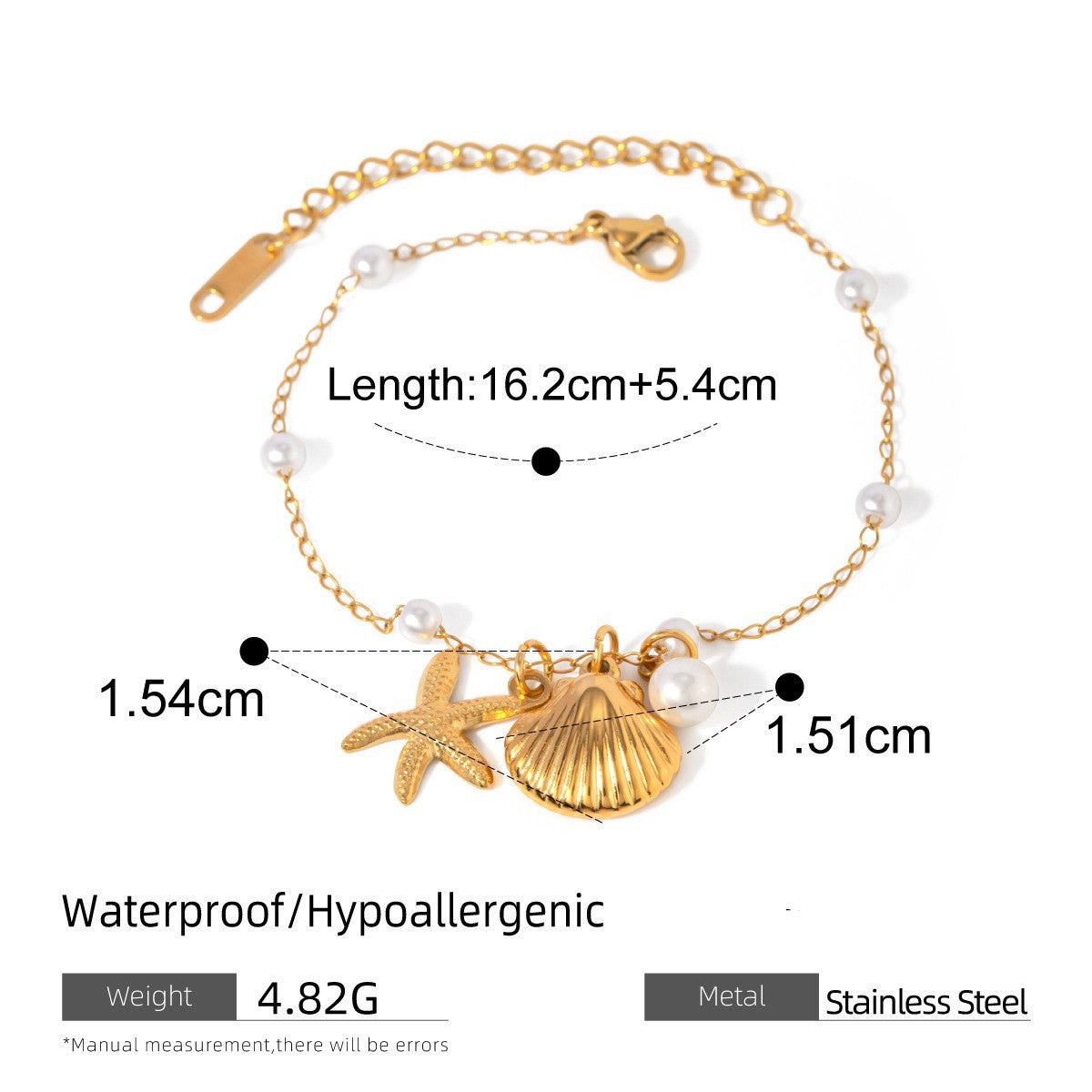 Seashell & Starfish Charm Necklace – Stainless Steel Gold-Plated Jewelry | Dariya Jewelry