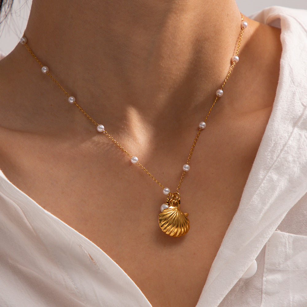 Seashell & Starfish Charm Necklace – Stainless Steel Gold-Plated Jewelry | Dariya Jewelry