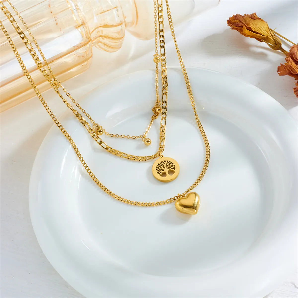 Elegant Heart & Life Tree Titanium Steel Pendant Necklace for Women