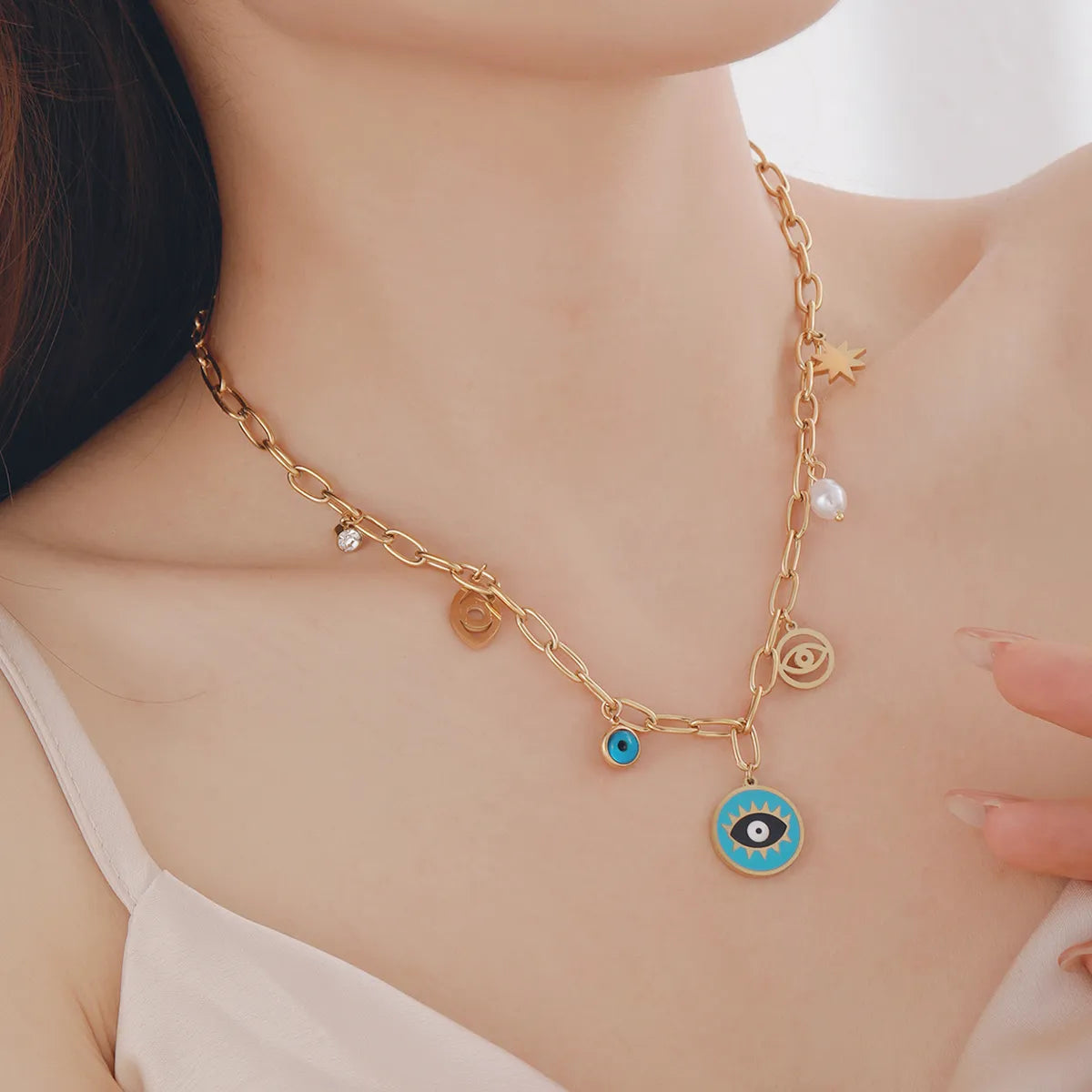 Devil's Eye Pendant Necklace – 18K Gold Plated Turquoise Charm | 304 Stainless Steel