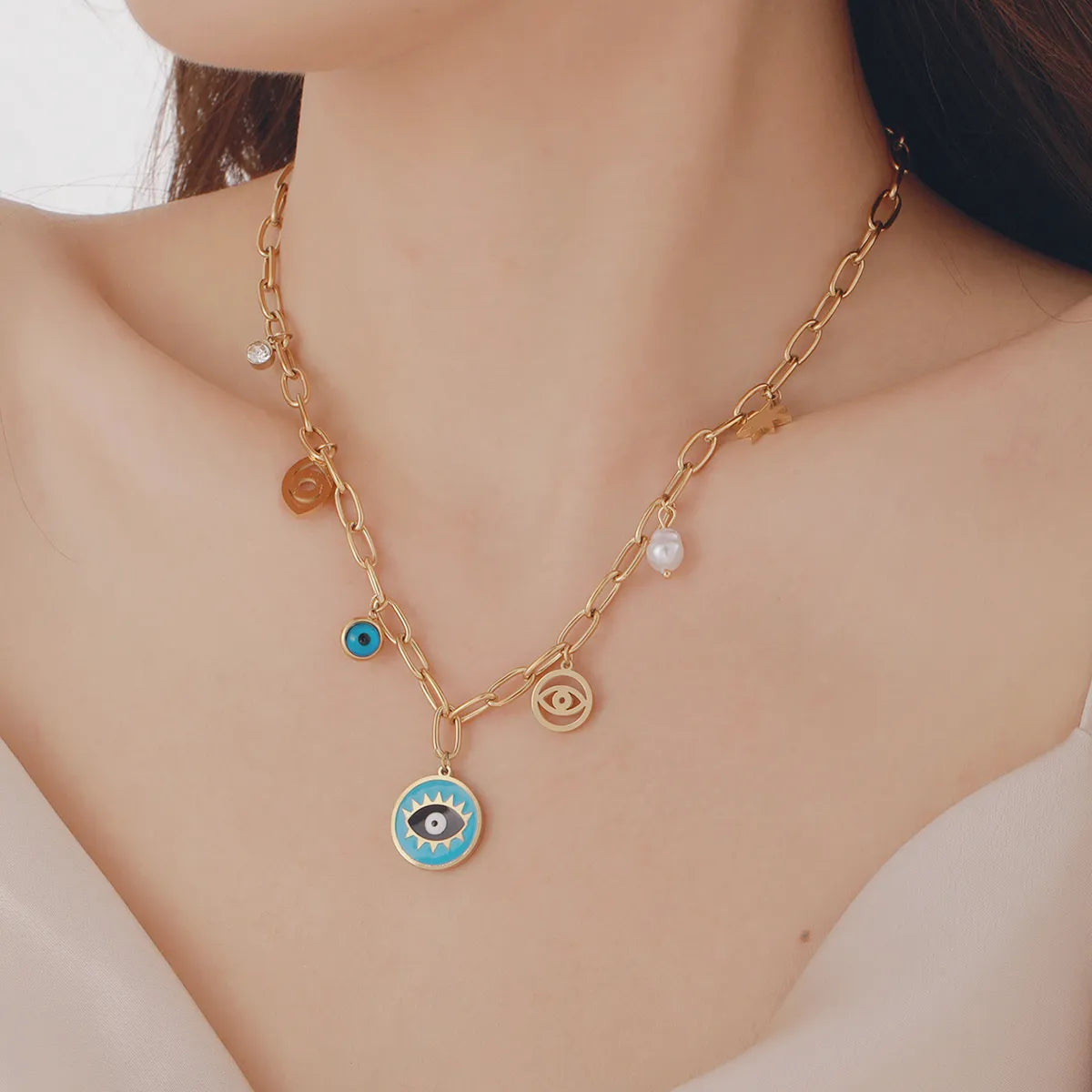 Devil's Eye Turquoise Pendant Necklace | 18K Gold Plated Stainless Steel | Elegant Casual Style